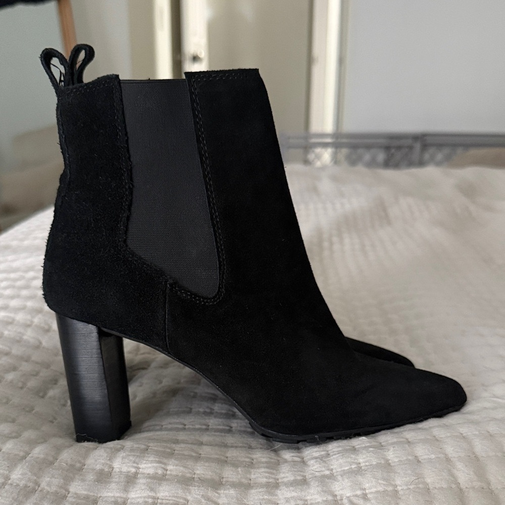 Black Suede Women's Ankle Boot - Classic Chelsea Heel